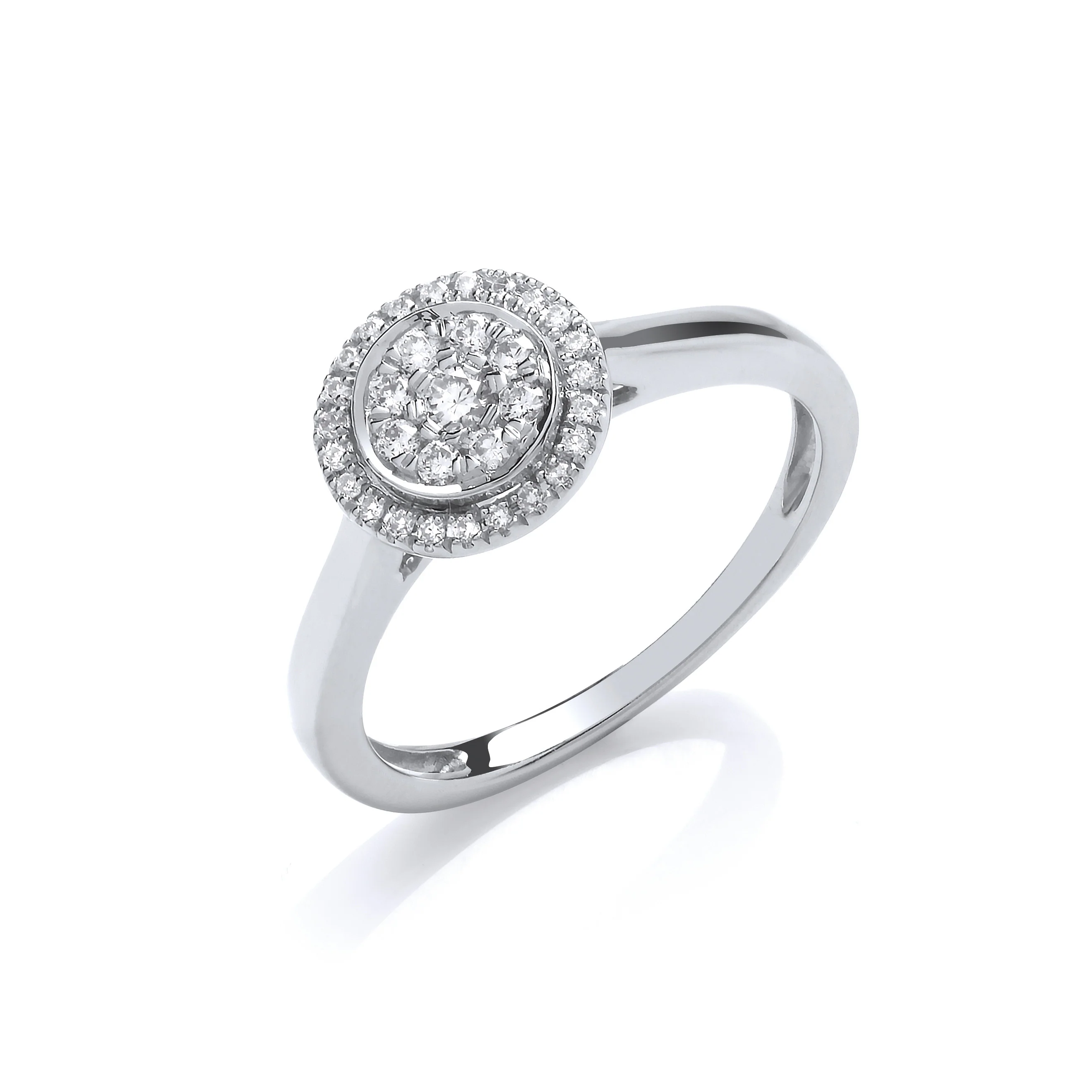 9ct White Gold Round Pave 0.25ct Diamond Ring - 9ct Gold