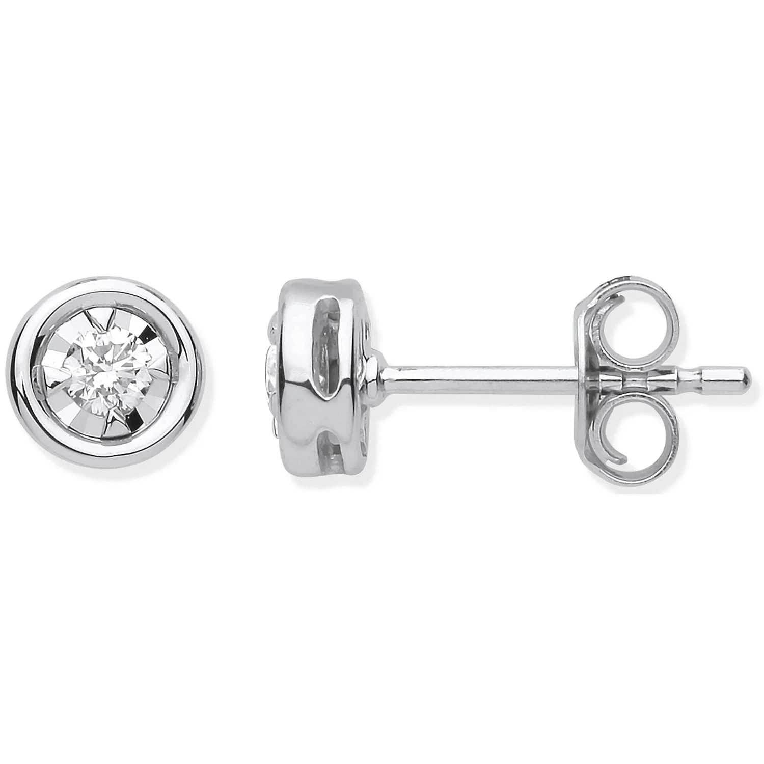9ct White Gold Rub-Over Illusion Set 0.15ctw Diamond Studs - 9ct Gold