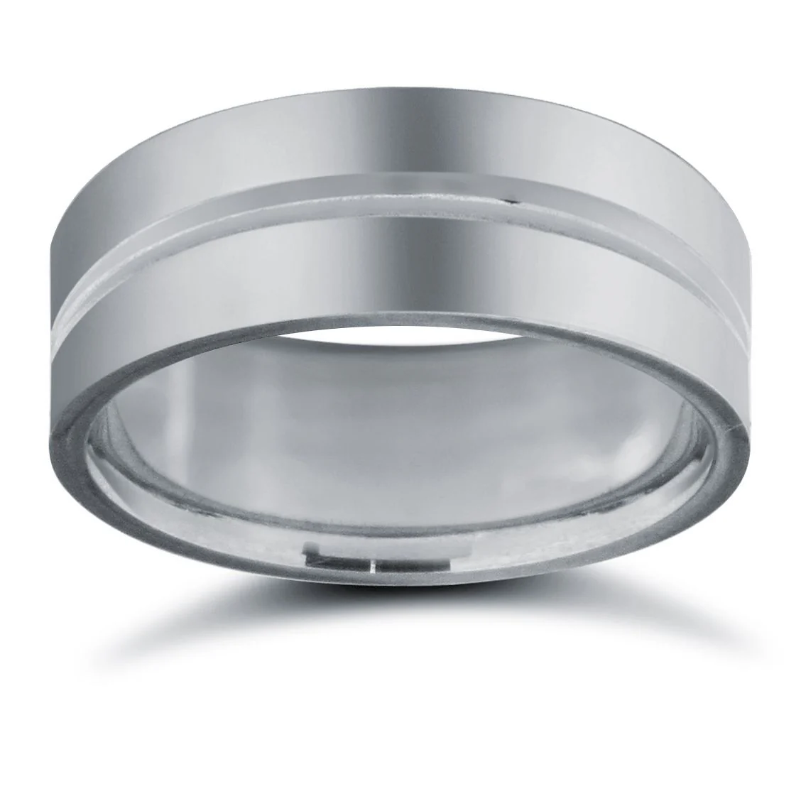 9ct White Gold Standard Weight Flat Court Profile Centre Groove Wedding Ring