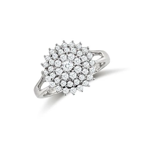 9ct White Ladies Cubic Zirconia 4 Row Cluster Ring