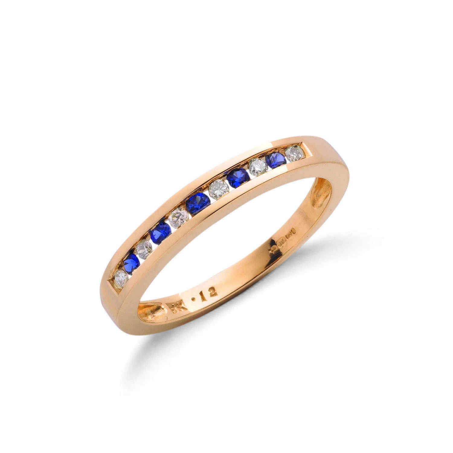 9ct Yellow Gold 0.12ct Diamond & 0.16ct Blue Sapphire Eternity Ring - 9ct Gold