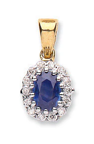 9ct Yellow Gold 0.12ct Diamond & 0.80ct Sapphire Pendant - 9ct Gold