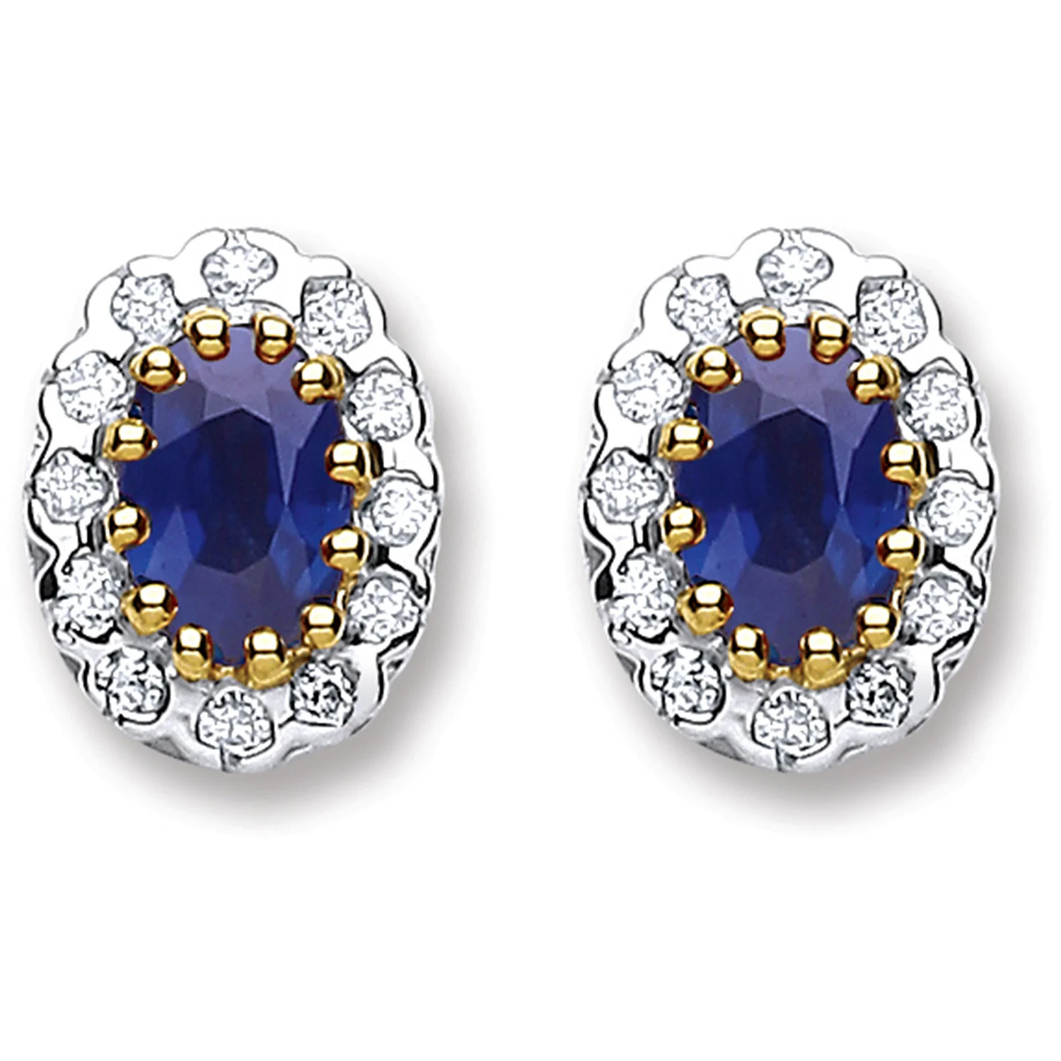 9ct Yellow Gold 0.20ct Diamond & 0.90ct Sapphire Stud Earrings - 9ct Gold