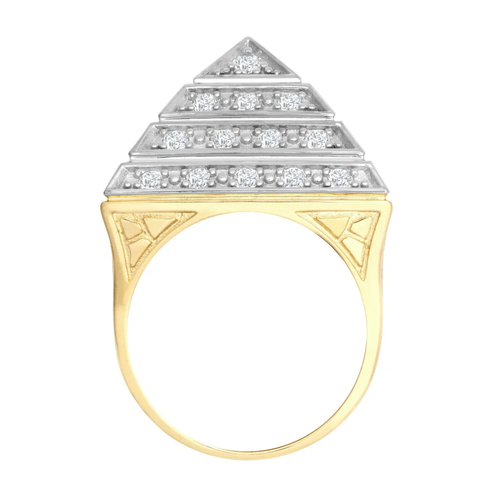 9ct Yellow Gold 1.5 Ounce Cubic Zirconia Set Pyramid Ring - Image 2