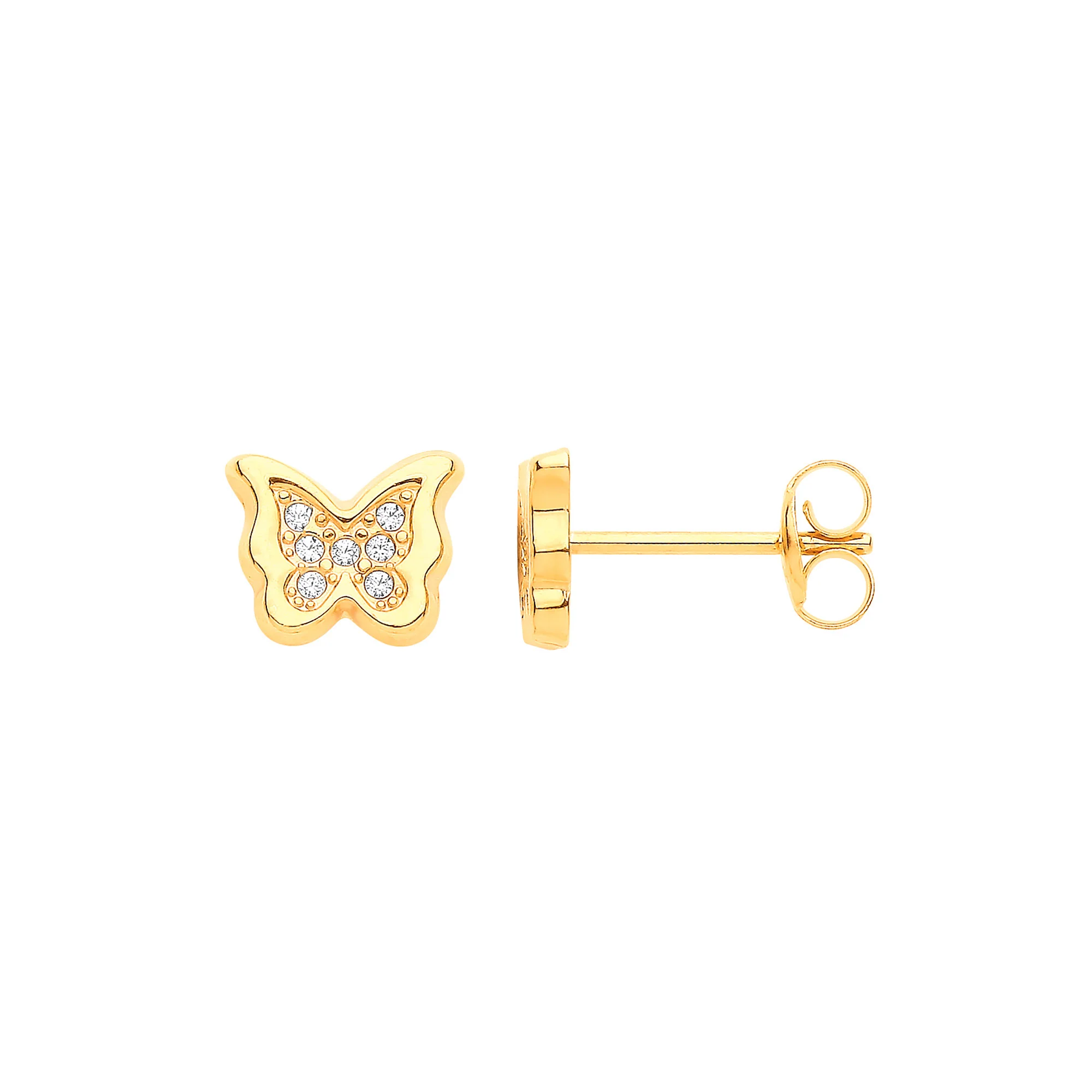 9ct Yellow Gold Cubic Zirconia Butterfly Studs - 9ct Gold - Image 2