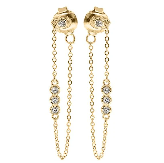 9ct Yellow Gold Cubic Zirconia Set Drop Chain Earrings