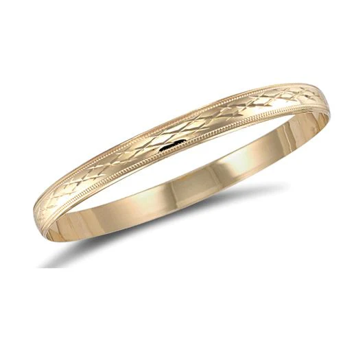 9ct Yellow Gold D-Shaped Diamond Cut Slave Bangle