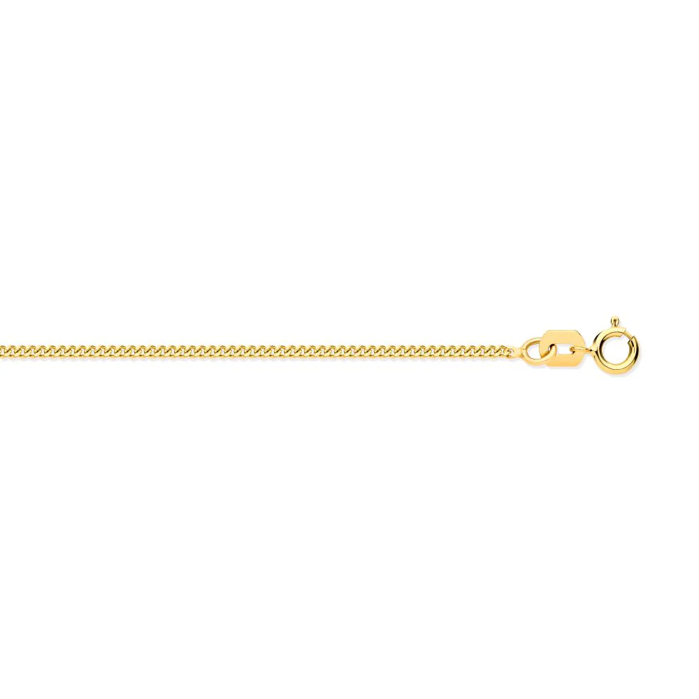 9ct Yellow Gold Diamond Cut Curb 1.15mm Chain 16-18 Inch Extender