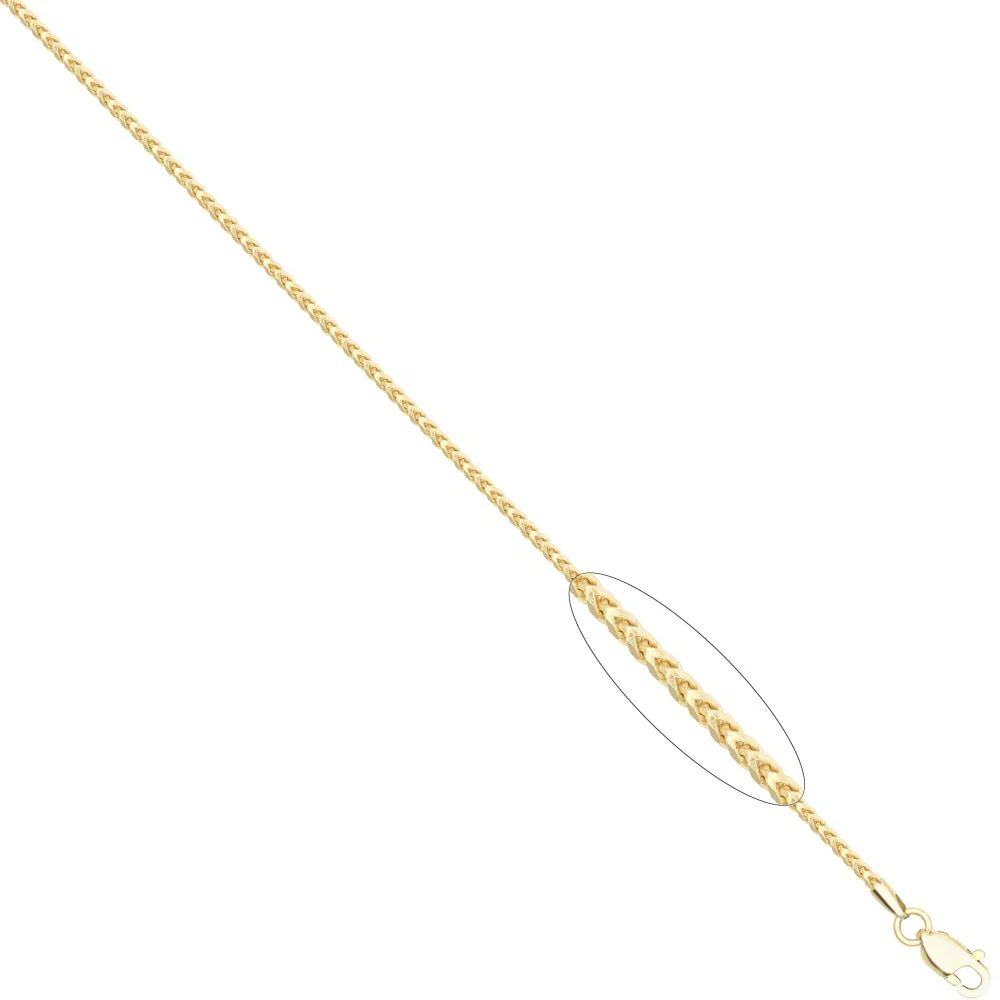 9ct Yellow Gold Franco Chain Diamond Cut 8 Side 1.7mm Gauge Pendant Chain