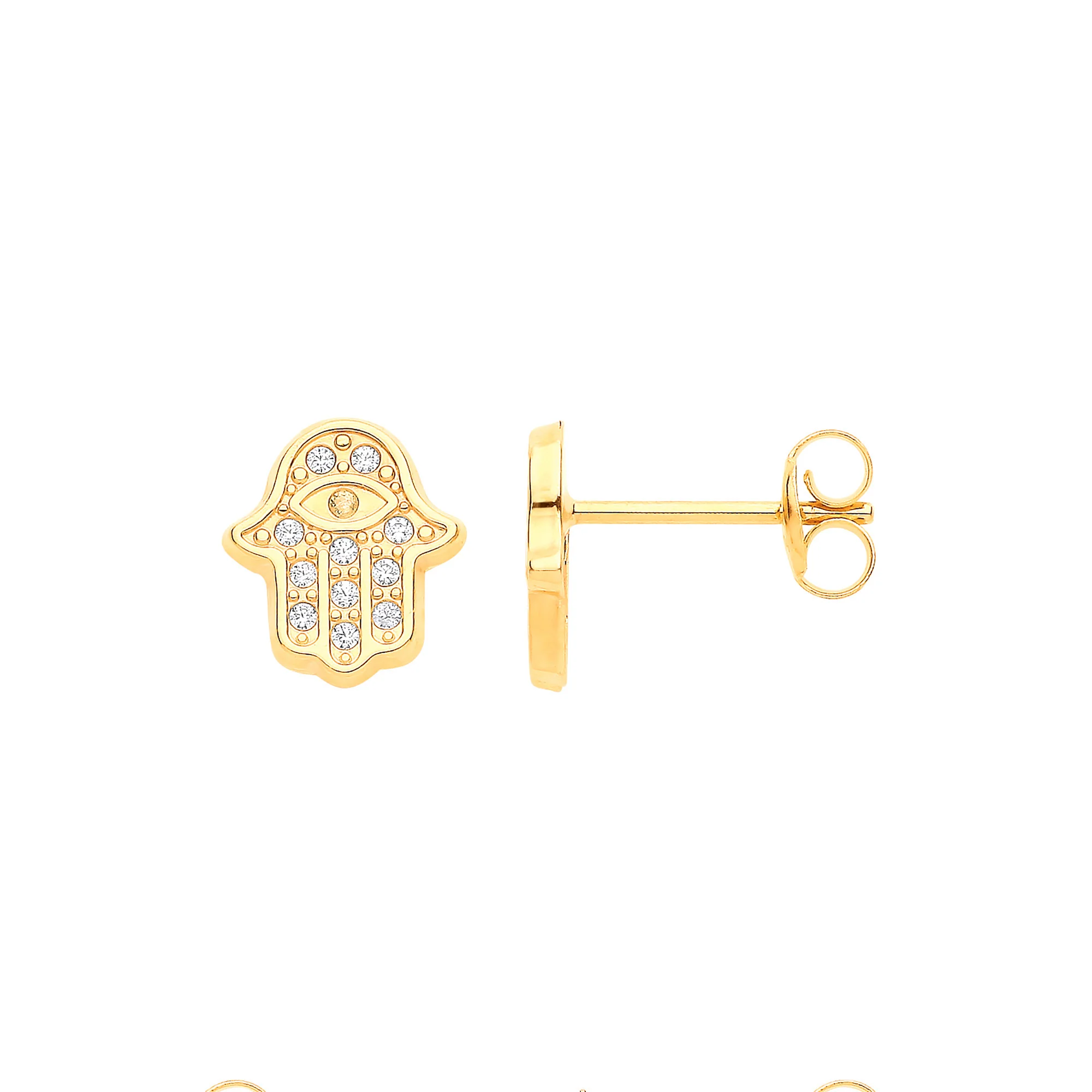 9ct Yellow Gold Hamsa with Evil Eye Cubic Zirconia Studs - 9ct Gold - Image 2