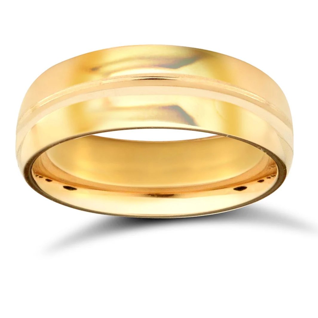 9ct Yellow Gold Premium Weight D-Shape Profile Centre Groove Wedding Ring