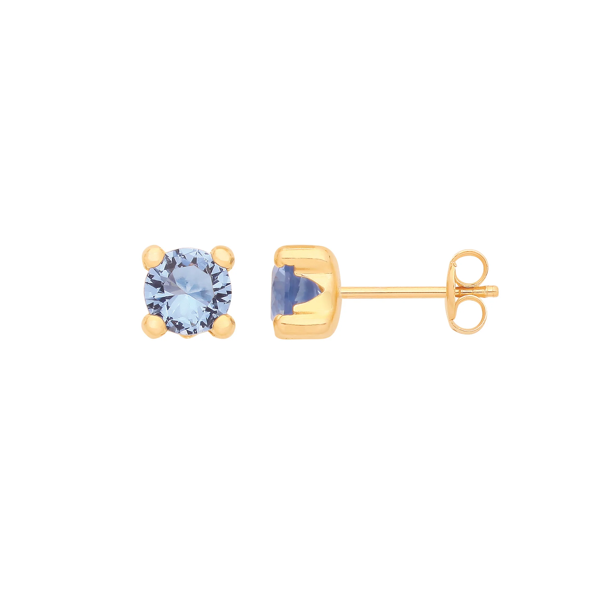 9ct Yellow Gold Round 5mm BLUE Cubic Zirconia Stud - 9ct Gold - Image 2