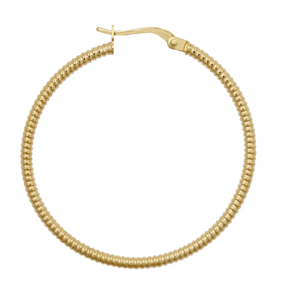 9ct Yellow Ribbed Polished hoop earring