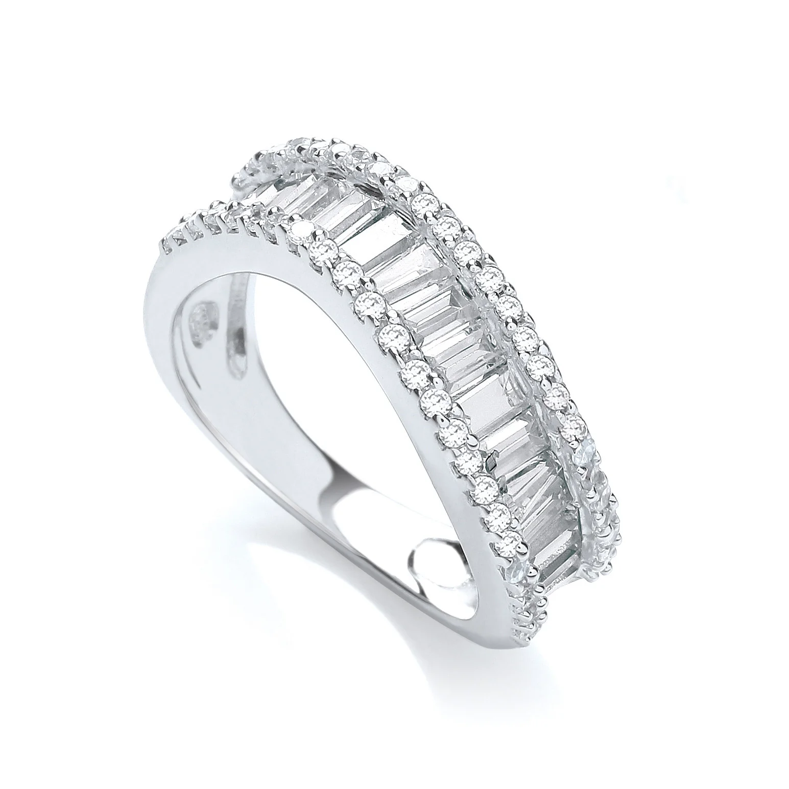 Baguette with Round Cubic Zirconia Ring - Silver - Image 2