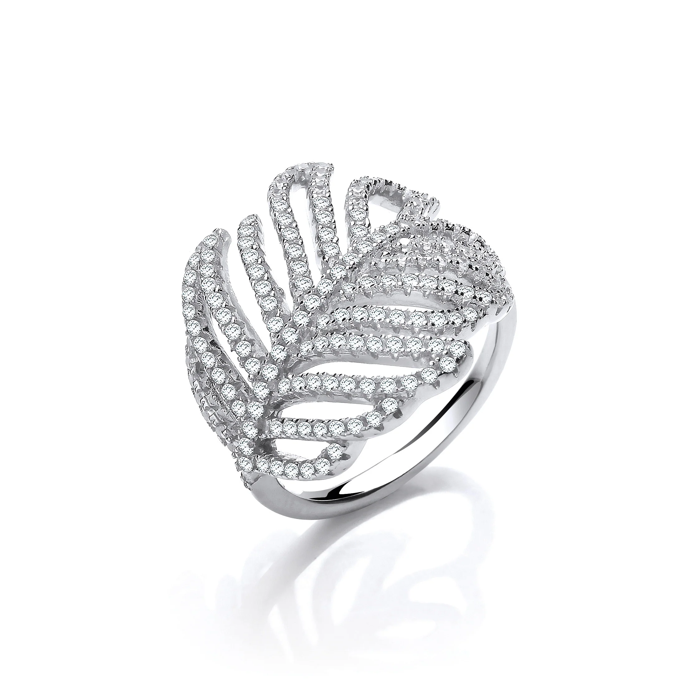 Barley Leaf Style Cubic Zirconia Silver Ring - Silver - Image 2