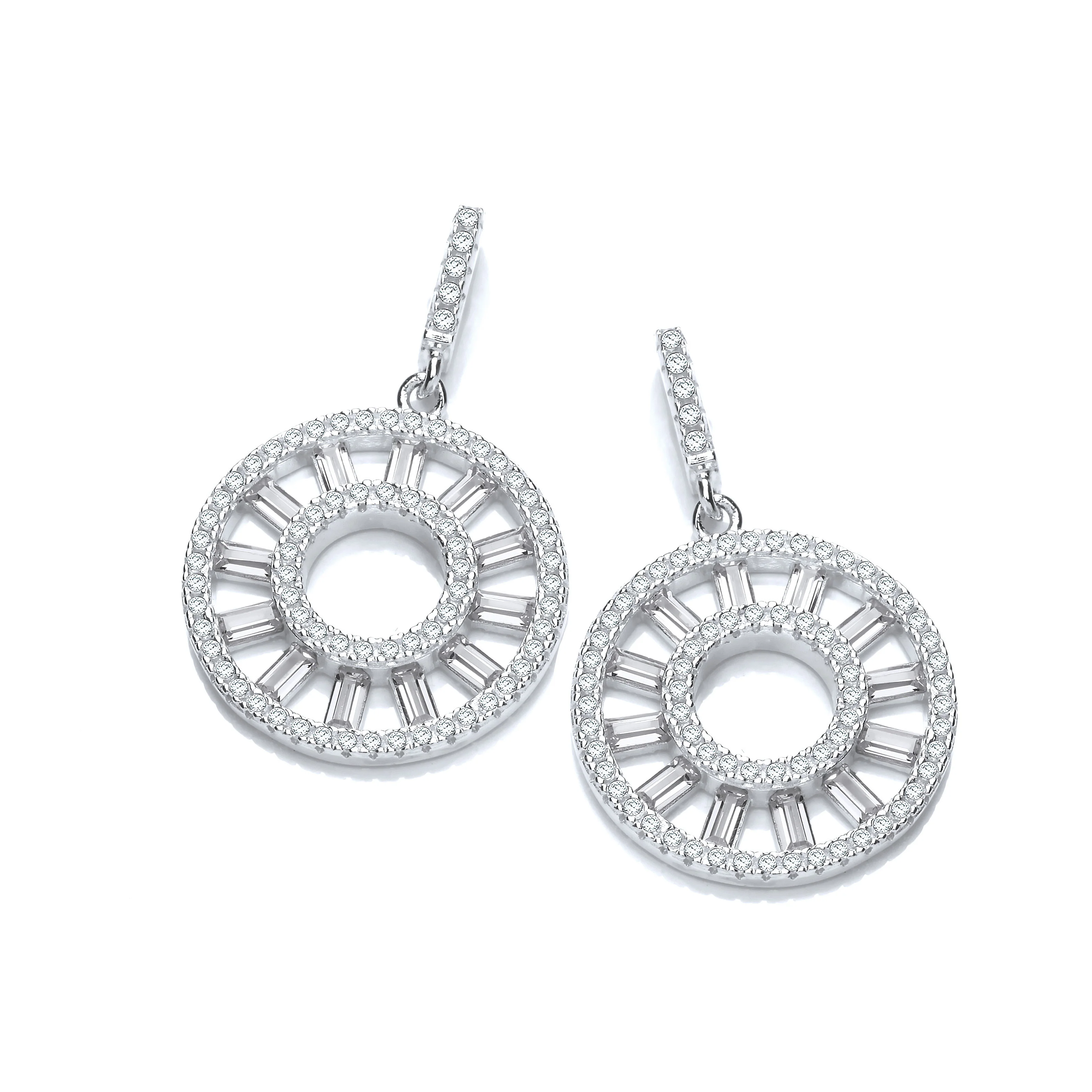 Circle of Life Round & Baguette Cubic Zirconia Silver Earrings - Silver - Image 2