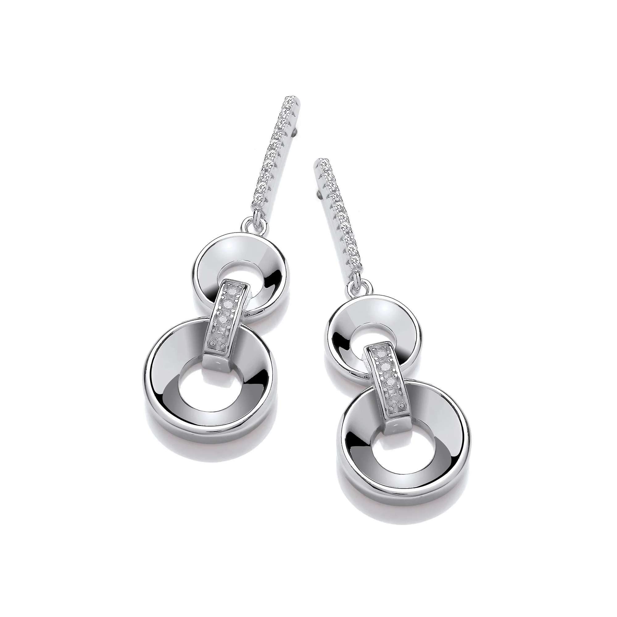 Circles Silver Drop Earrings - Silver - Image 2