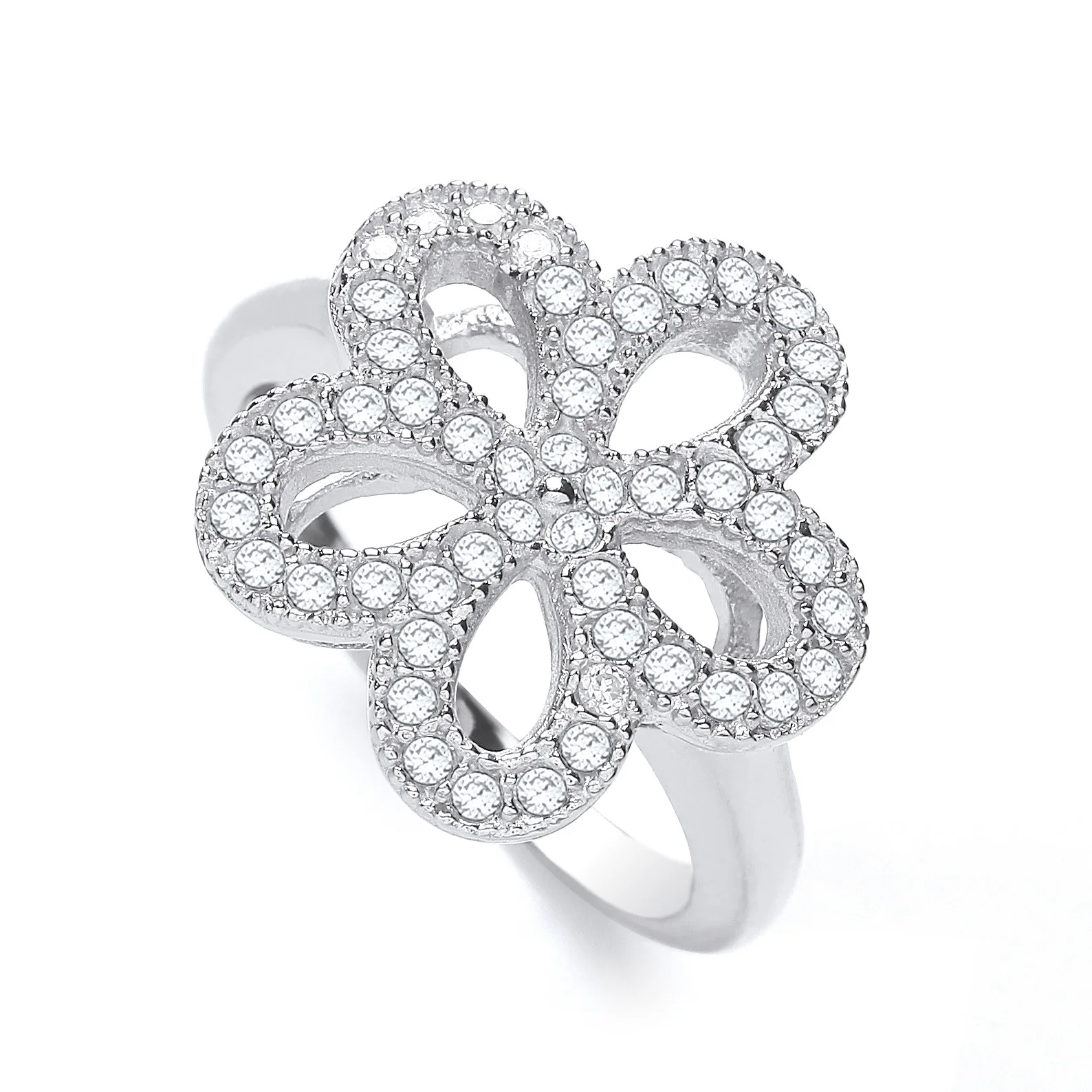 Daisy Shape Fancy Cubic Zirconia Ring - Silver - Image 2