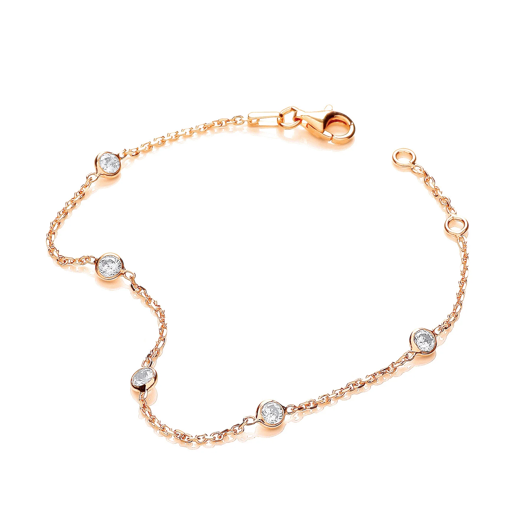 Gold Coated Rubover 5 Cubic Zirconia's Bracelet 7" - Silver - Image 2