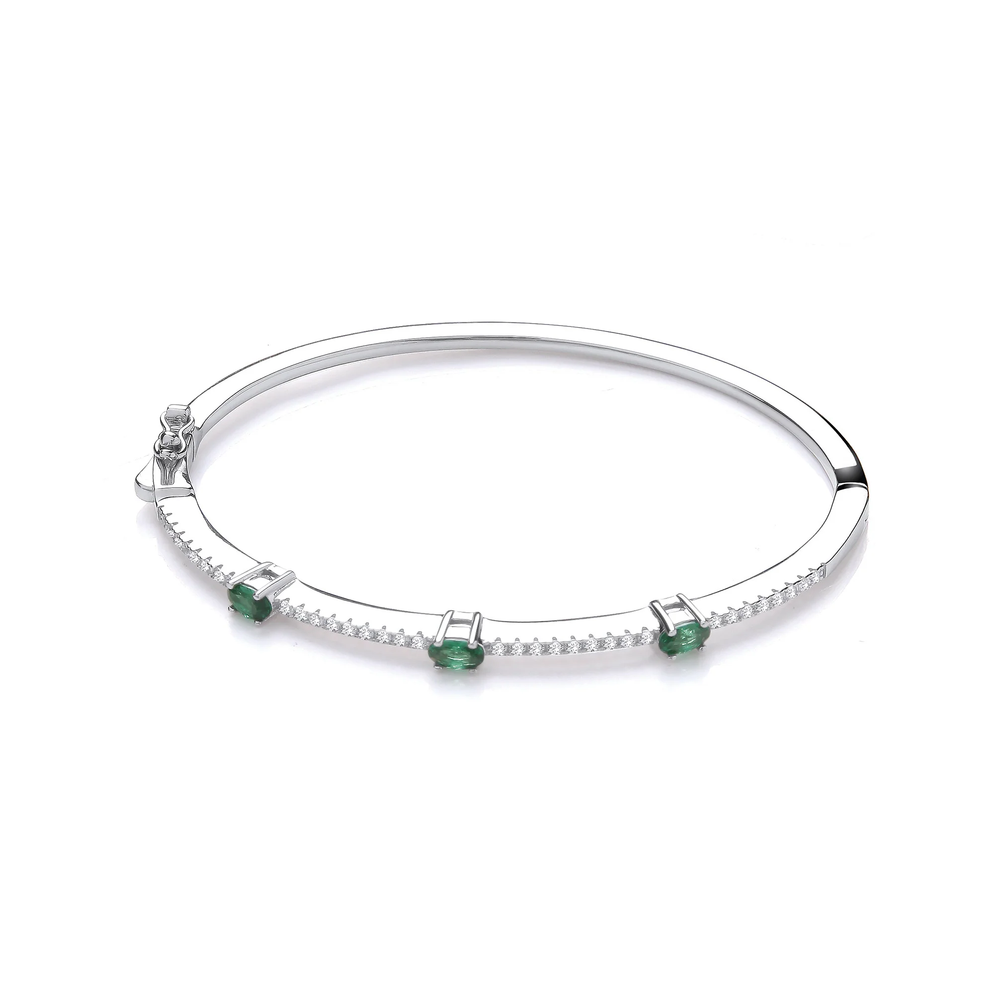 Green & Clear Cubic Zirconias Ladies J-Jaz Bangle - Silver - Image 5