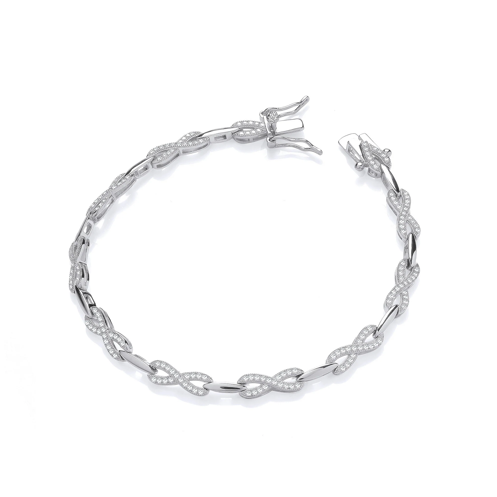 Infinity Style Tennis Silver Cubic Zirconia Ladies Bracelet - Silver - Image 2