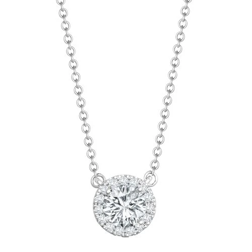 Lab 18ct White Gold 0.12ct Diamond Halo Pendant with 16"-18" Chain Extender set with a 0.50ct G SI1 Diamond
