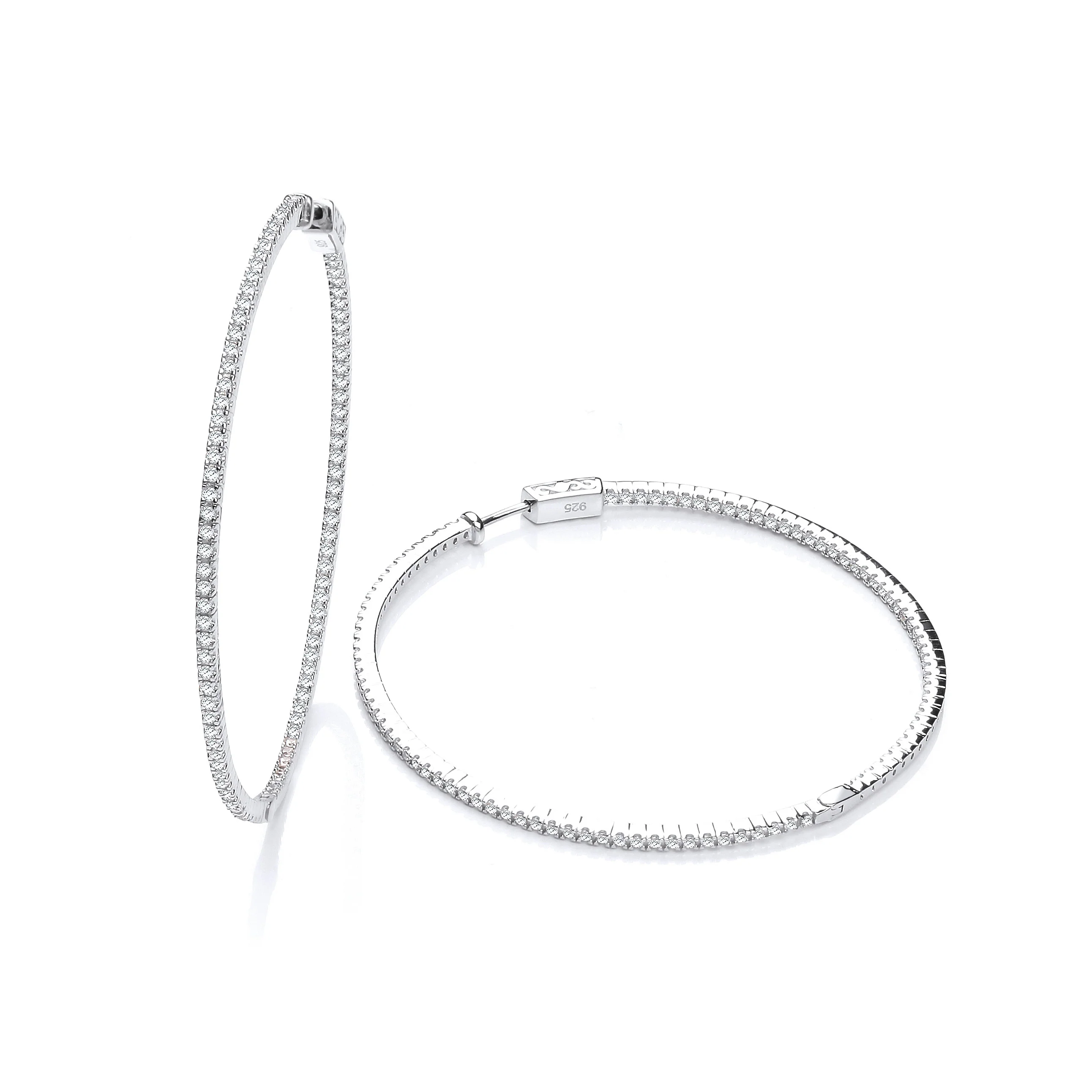 Micro Pave' 60mm Round Hoop Cubic Zirconia Earrings - Silver - Image 2