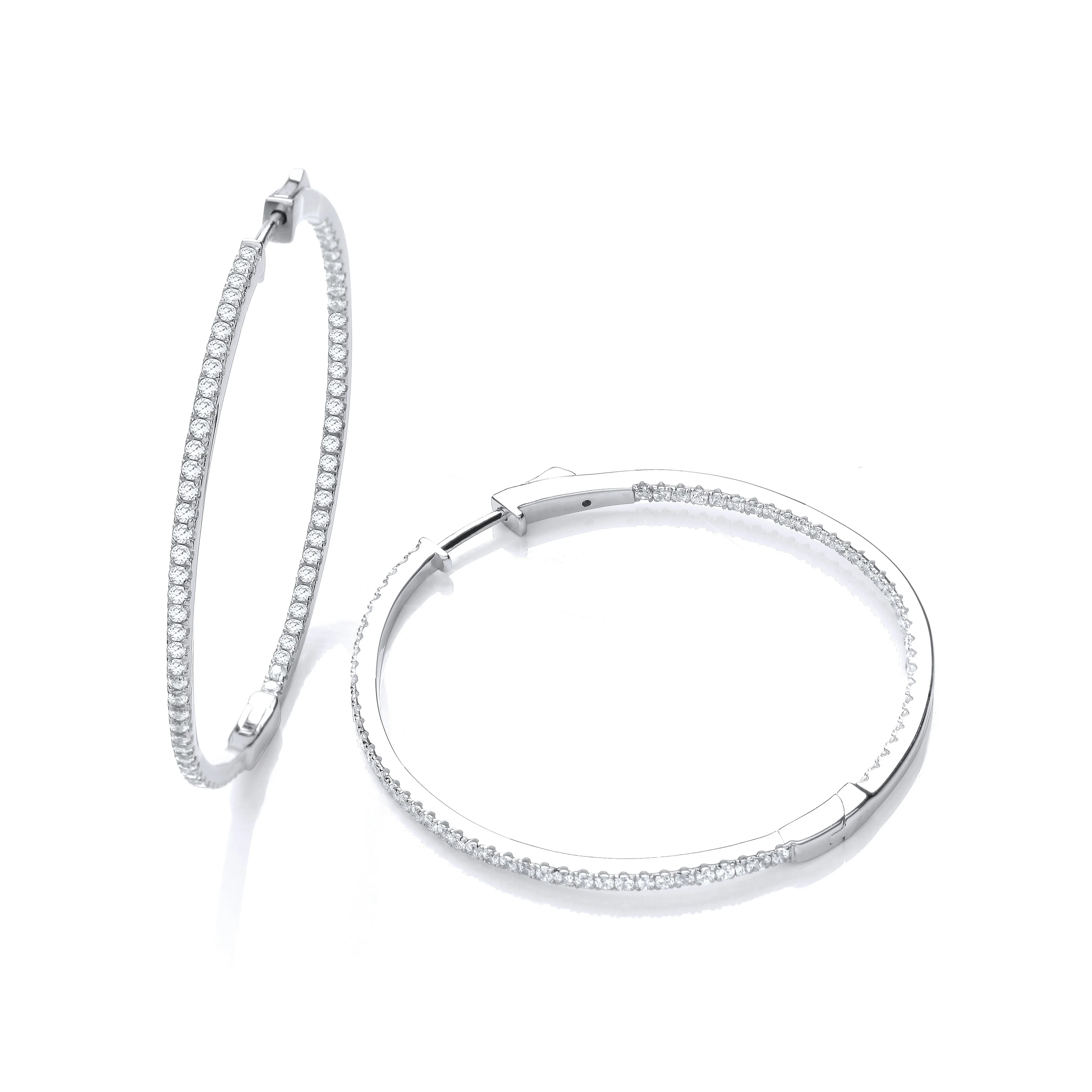 Micro Pave' Big Round Hoop Cubic Zirconia Earrings - Silver - Image 2