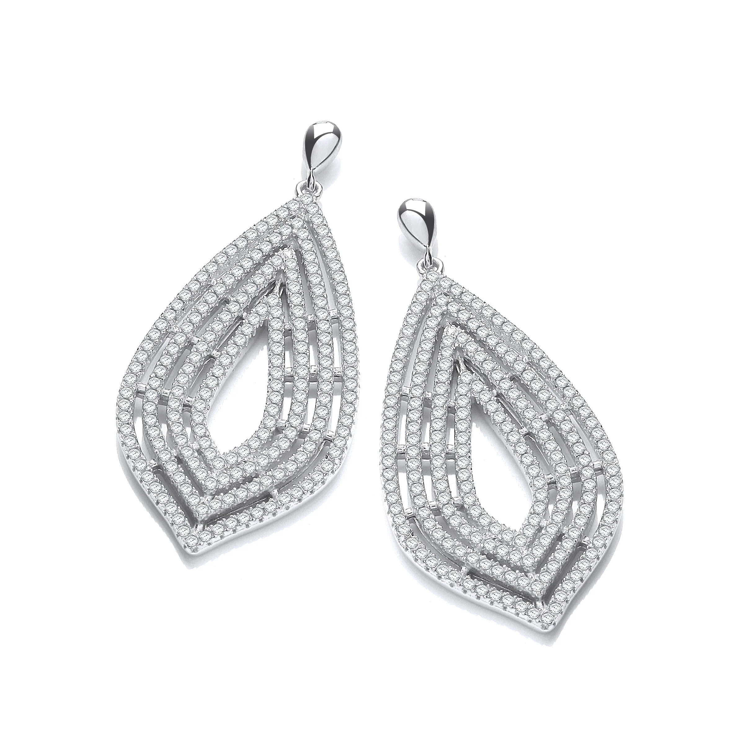 Micro Pave' Cubic Zirconia Large Drop Earrings - Silver - Image 2