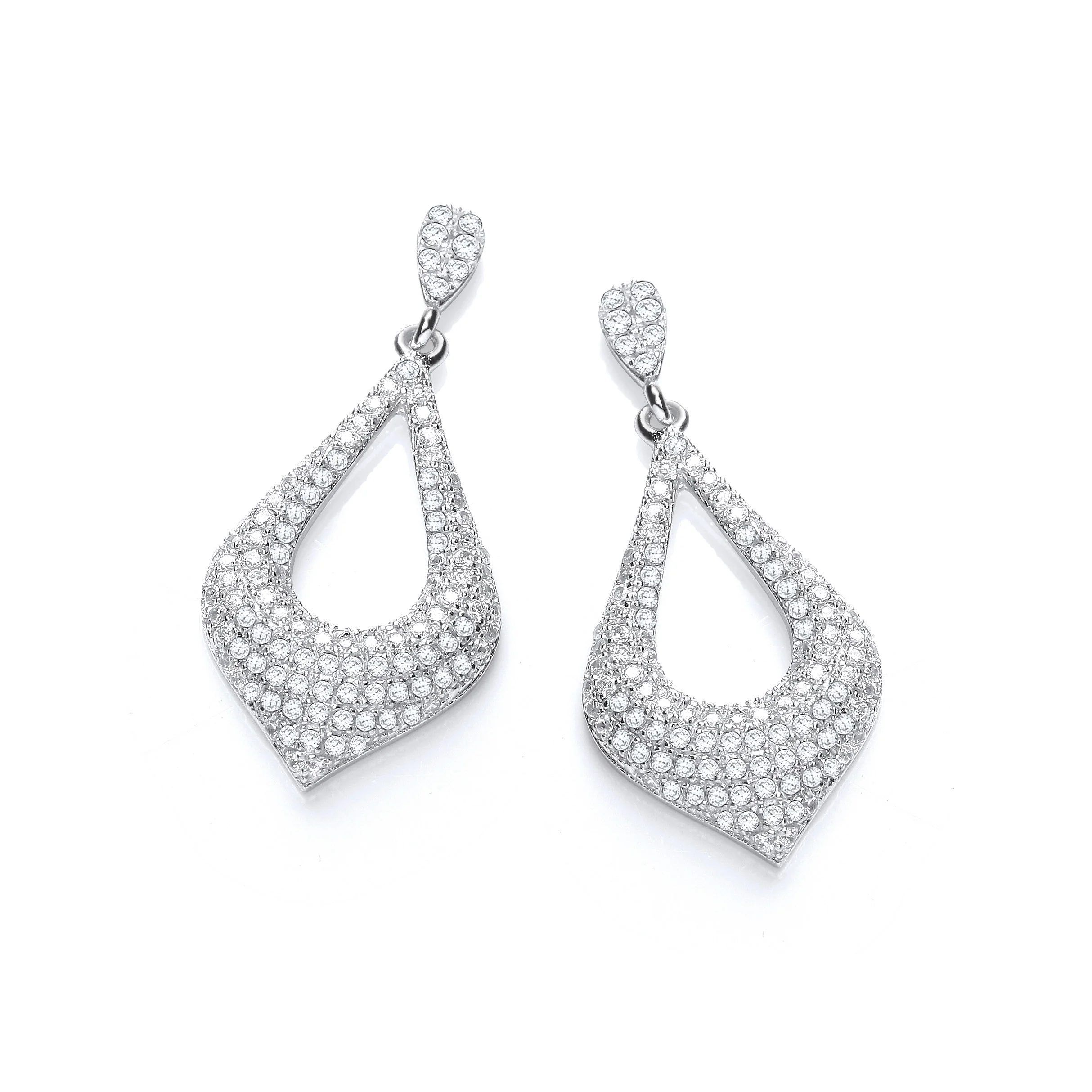 Micro Pave' Fancy Cubic Zirconia Drop Earrings - Silver - Image 2