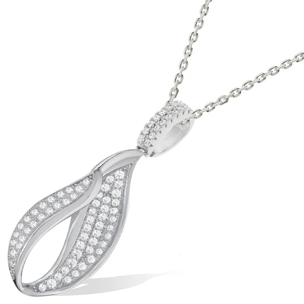 Micro Pave Fancy Cubic Zirconia Pendant with 18" Chain - Silver - Image 2