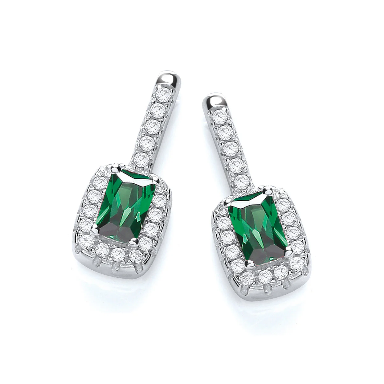 Micro Pave' Fancy Drop Earring with Small Green Cubic Zirconia - Silver - Image 2