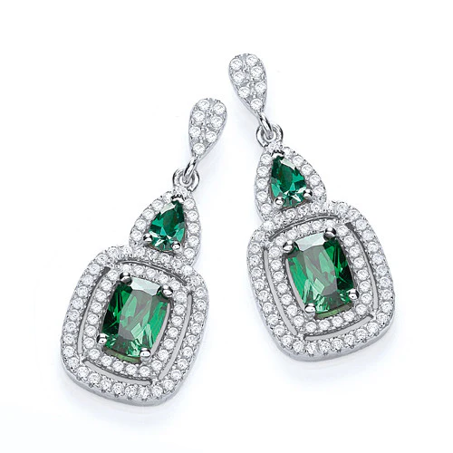 Micro Pave' Fancy Drop with Green Cubic Zirconia's - Silver - Image 2