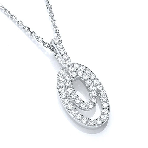 Micro Pave' Fancy Pendant Cubic Zirconia with 18" Chain - Silver - Image 2