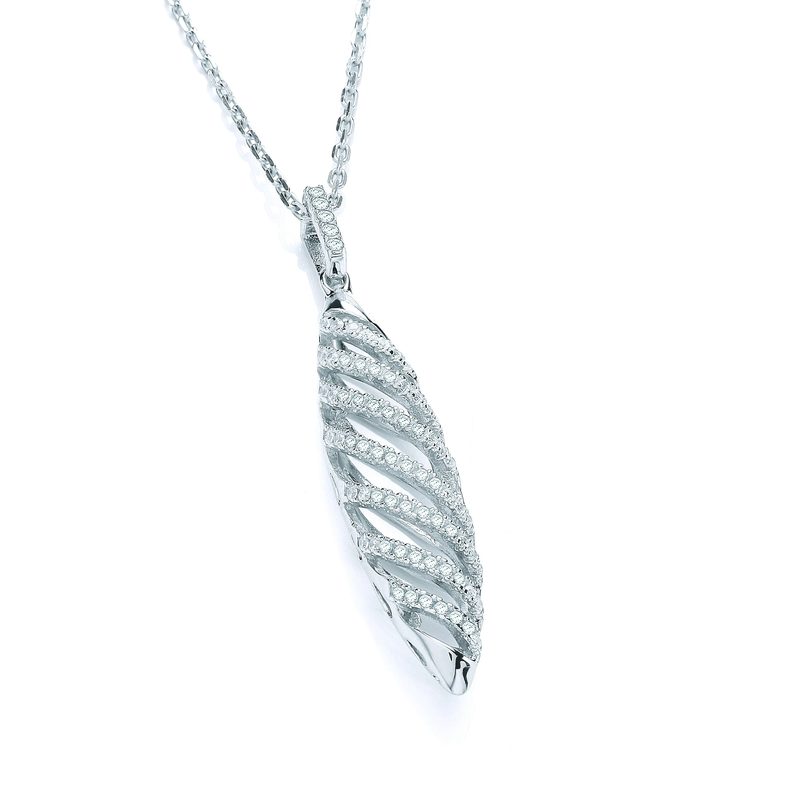 Micro Pave' Fancy Swirl Cubic Zirconia Drop Pendant with 18" Chain - Silver - Image 4