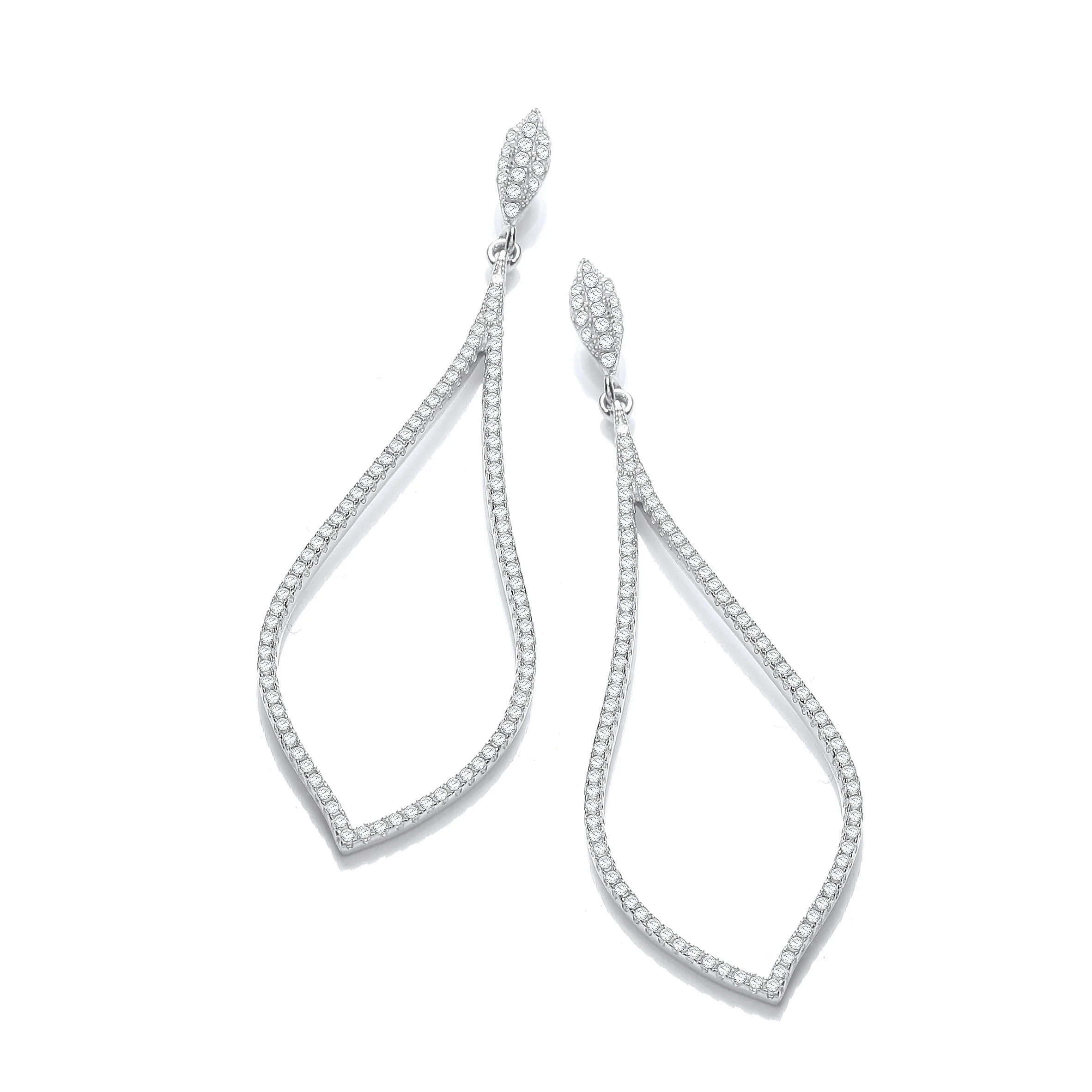 Micro Pave' Long Teardrop Cubic Zirconia Earrings - Silver - Image 2