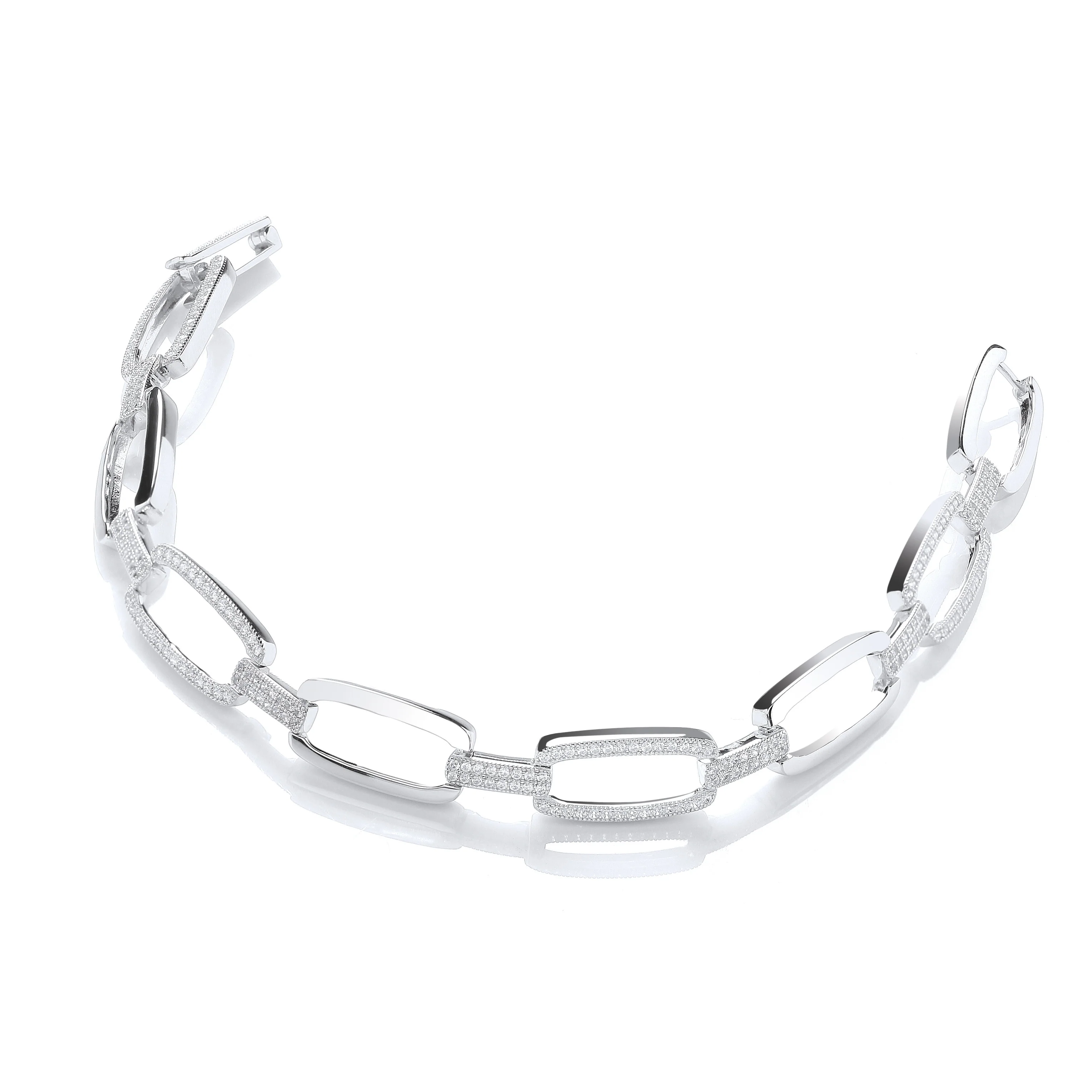 Micro Pave' Oval Links 242 Cubic Zirconia Bracelet 7.5"/19cm - Silver - Image 2