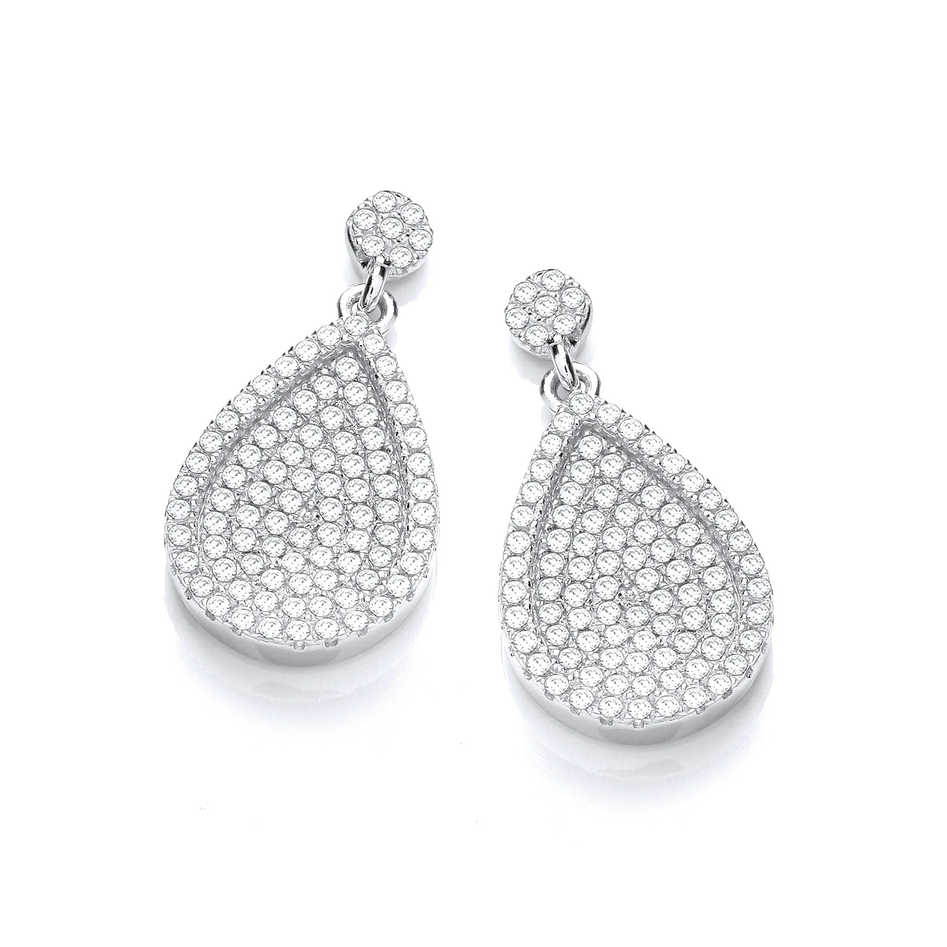 Micro Pave' Pear Shape Cubic Zirconia Drop Earrings - Silver - Image 2
