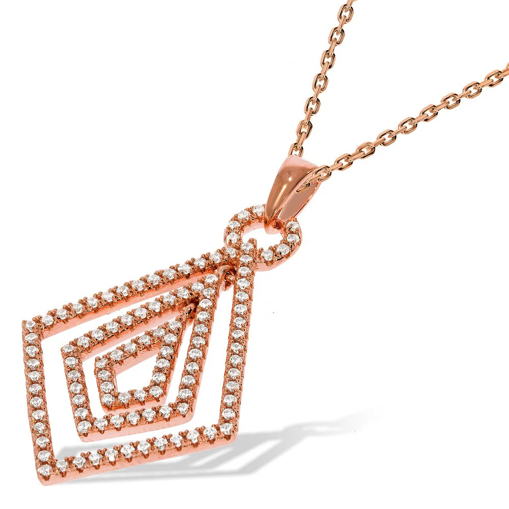 Micro Pave Rose Coated Fancy Cubic Zirconia Pendant with 18" Chain - Silver - Image 2