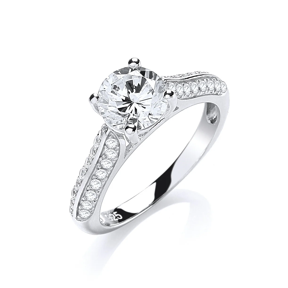 Micro Pave' Solitaire Cubic Zirconia Ring - Silver - Image 2