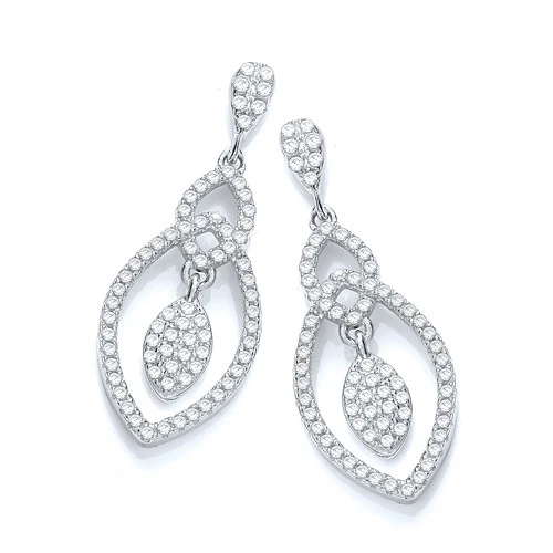 Micro Pave' Teardrop Fancy Earrings - Silver - Image 2