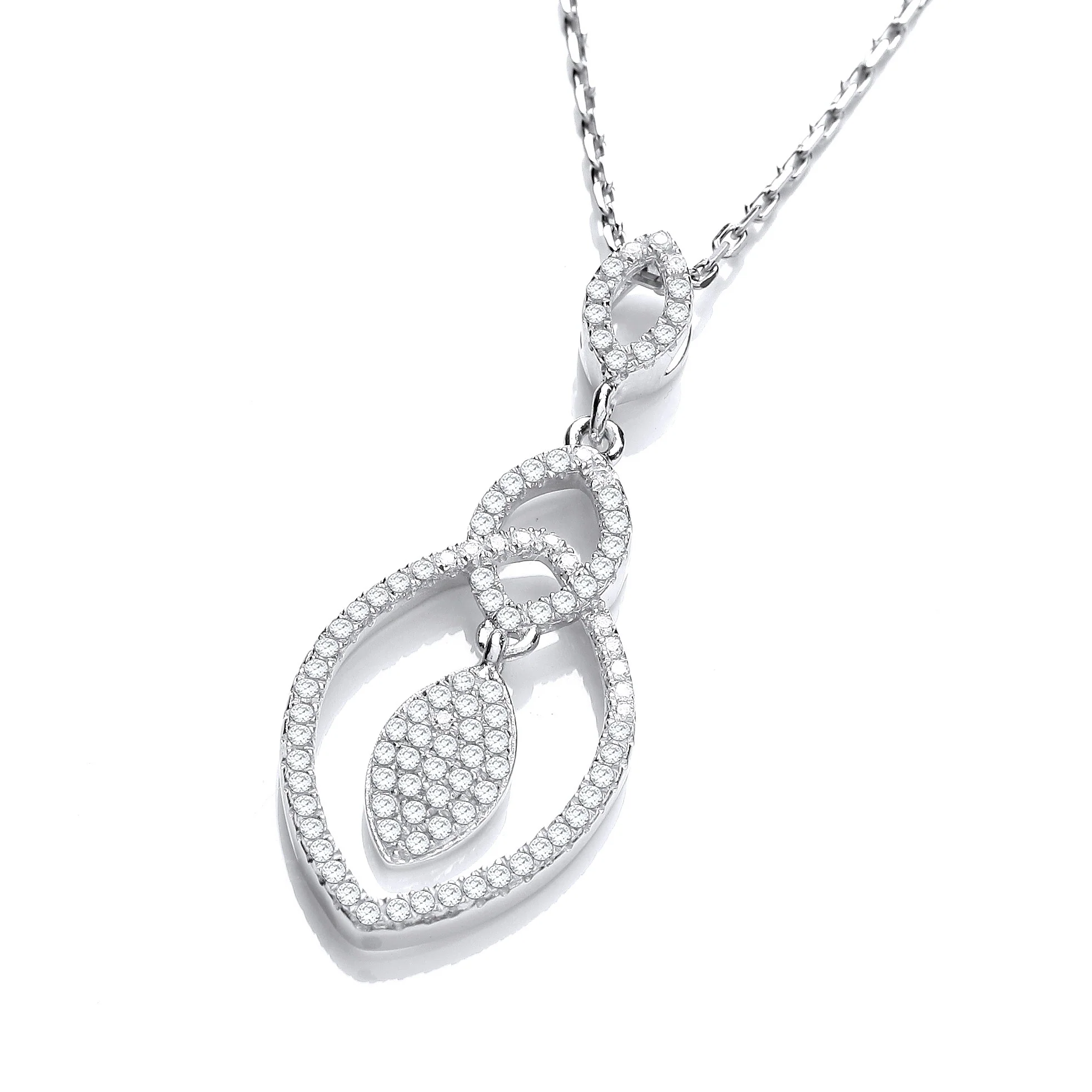 Micro Pave' Teardrop Pendant with 18" Chain - Silver - Image 2