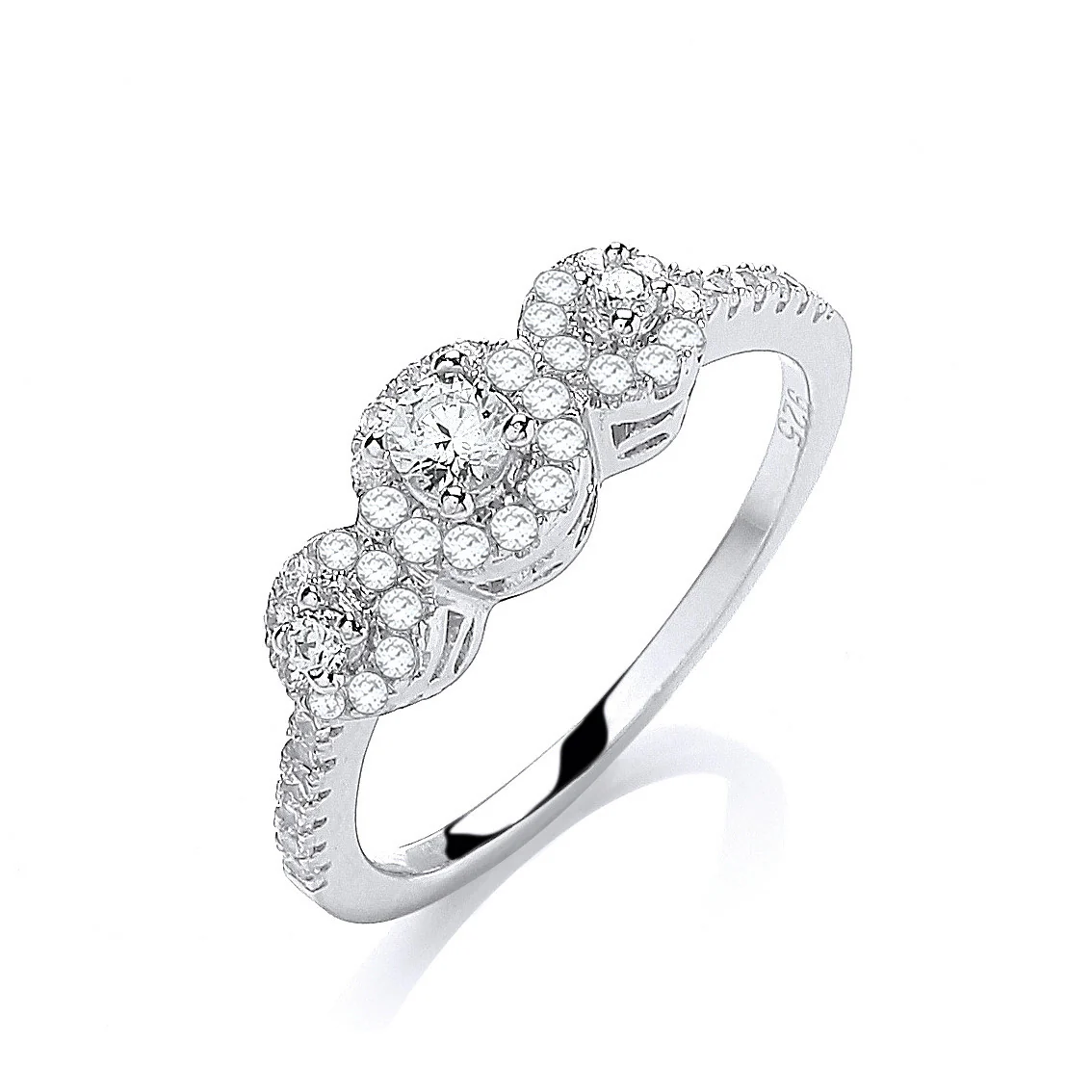 Micro Pave' Trilogy Round Brilliant Cubic Zirconia 's Ring - Silver - Image 2