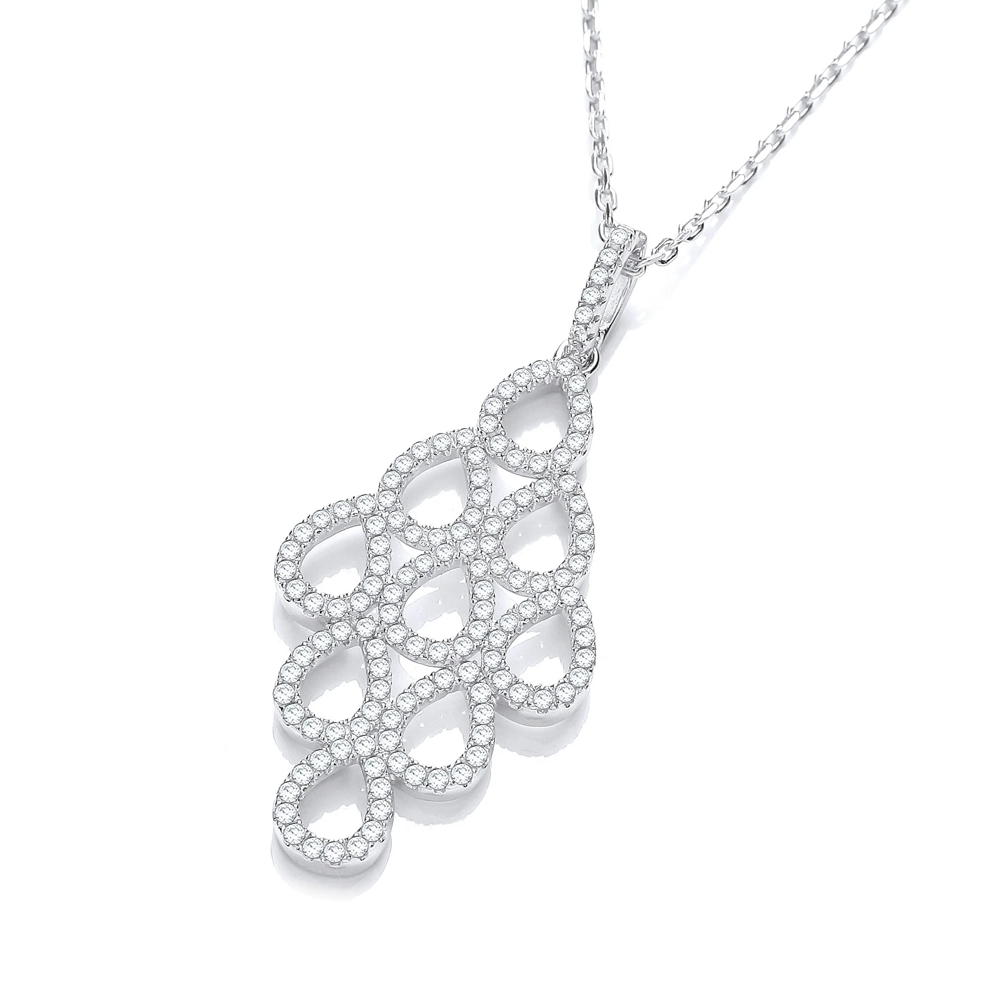 Micro Pave' White Drop Pendant with 18" Chain - Silver - Image 2
