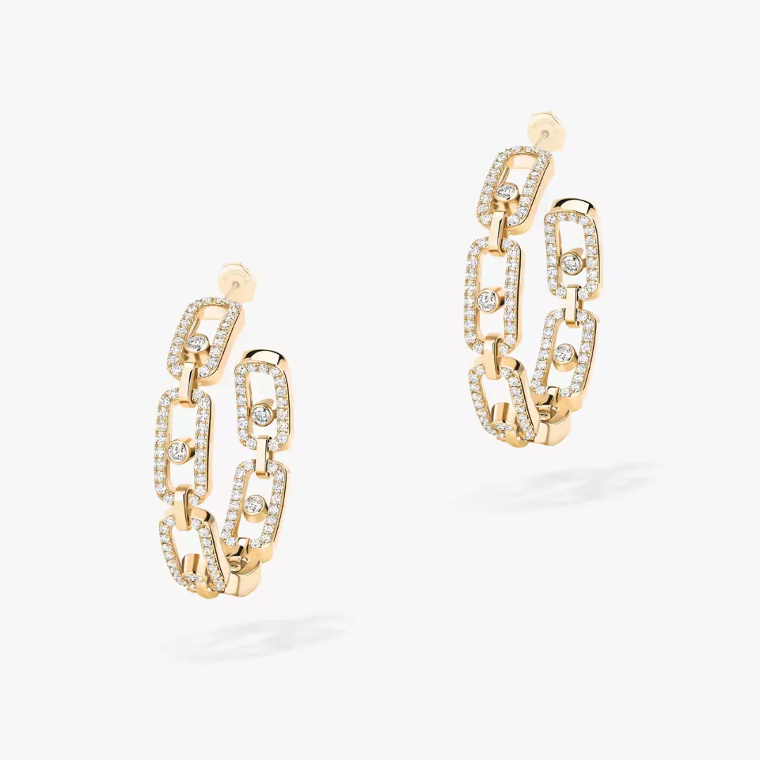 Move Link Small Hoop Diamond Earrings 18ct Gold - Image 3
