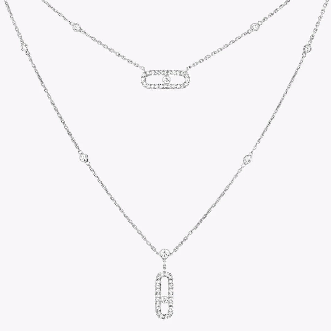 Move Uno 2 Rows Pavé Diamond Necklace 18ct Gold