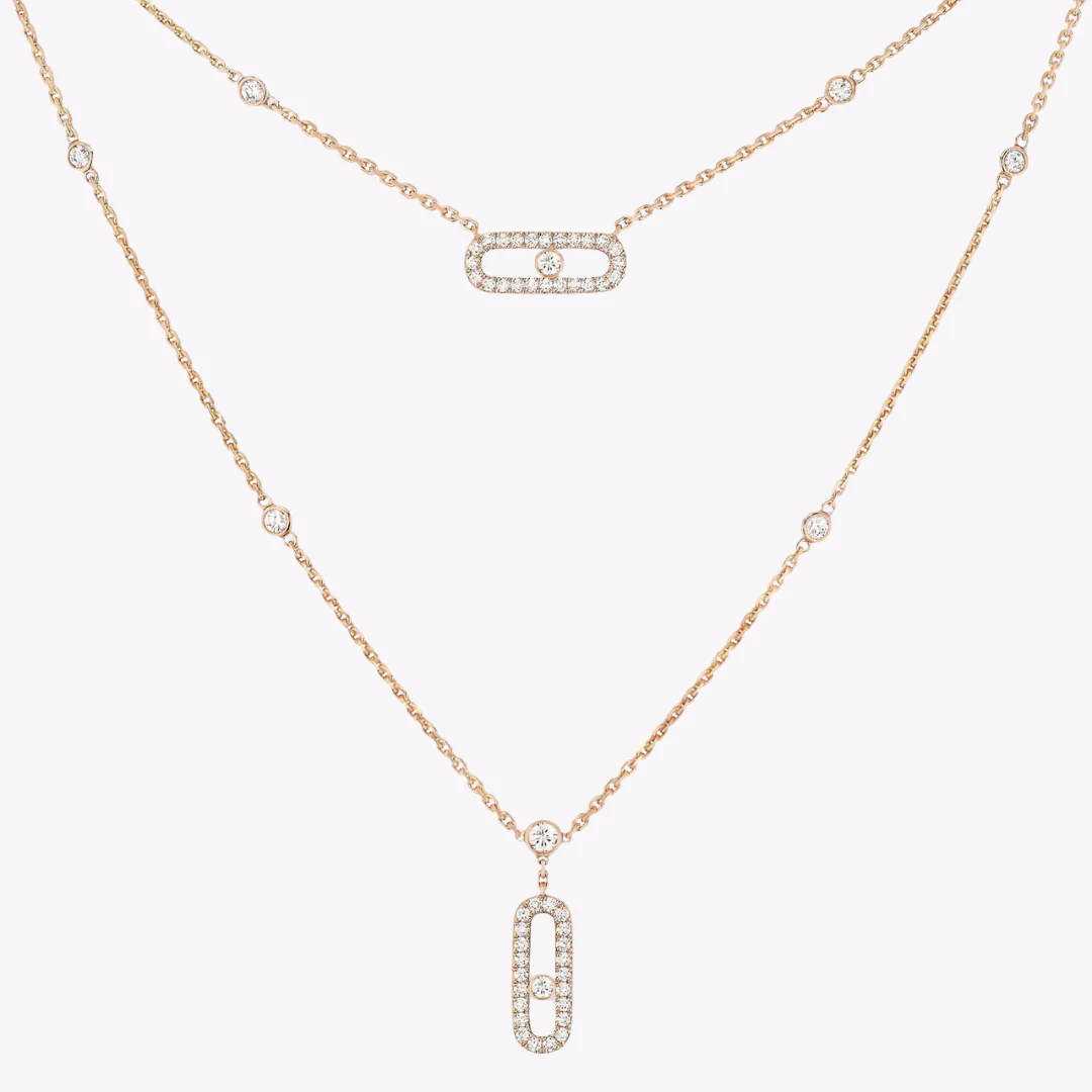 Move Uno 2 Rows Pavé Diamond Necklace 18ct Gold - Image 2