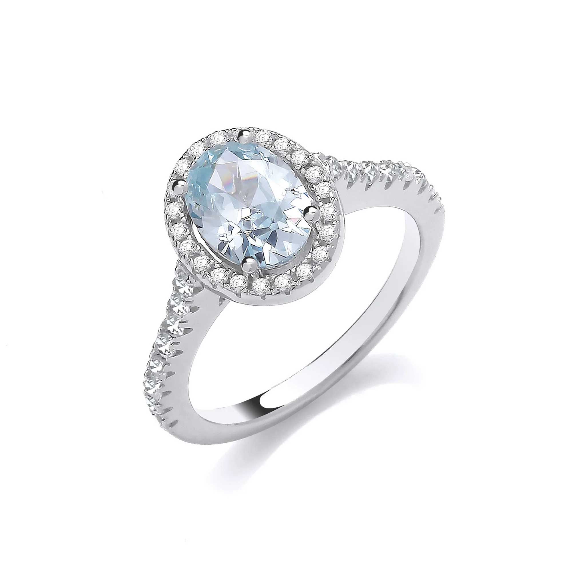 Oval Aquamarine Cubic Zirconia Halo Ladies Ring J-Jaz - Silver - Image 4