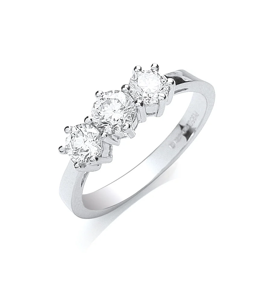 Platinum 1.00ct G/H-Vs Brilliant Cut Diamond Trilogy Ring - Platinum