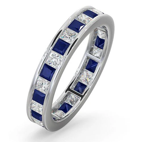 Platinum Channel Set Princess Cut Full Eternity Ring Natural Diamond 1.00ct Saph 1.30ct G VS